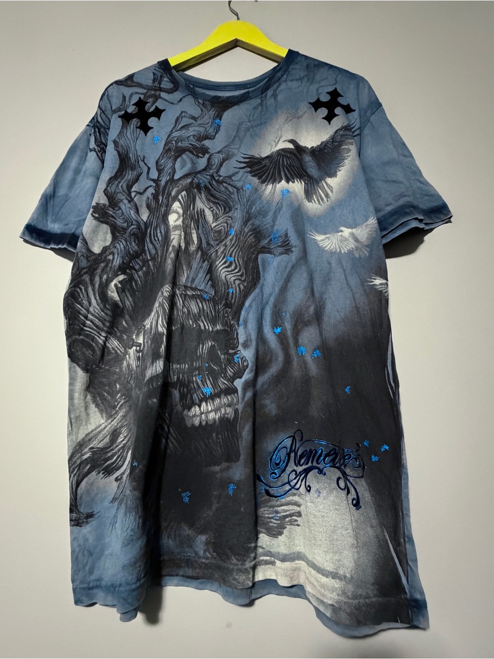 Remetee's blue & black skull t-shirt size xl Y2K